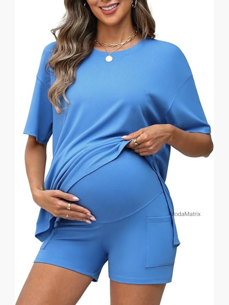 2 Piece Short Set With Pockets Maternity Lounge Casual Summer Outfit